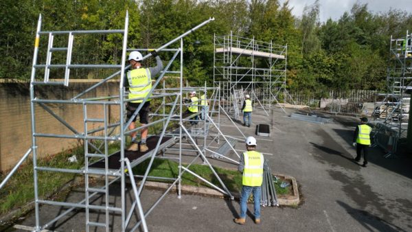 Tower scaffolds being assembled (Image courtesy of PASMA)